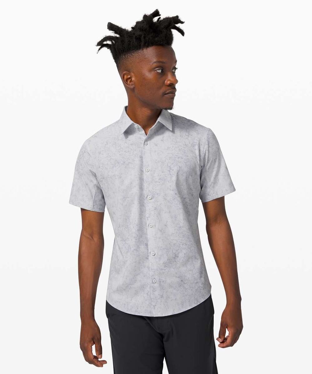 Lululemon Airing Easy Short Sleeve Polo Ventlight Mesh Gravel Dust Alpine White